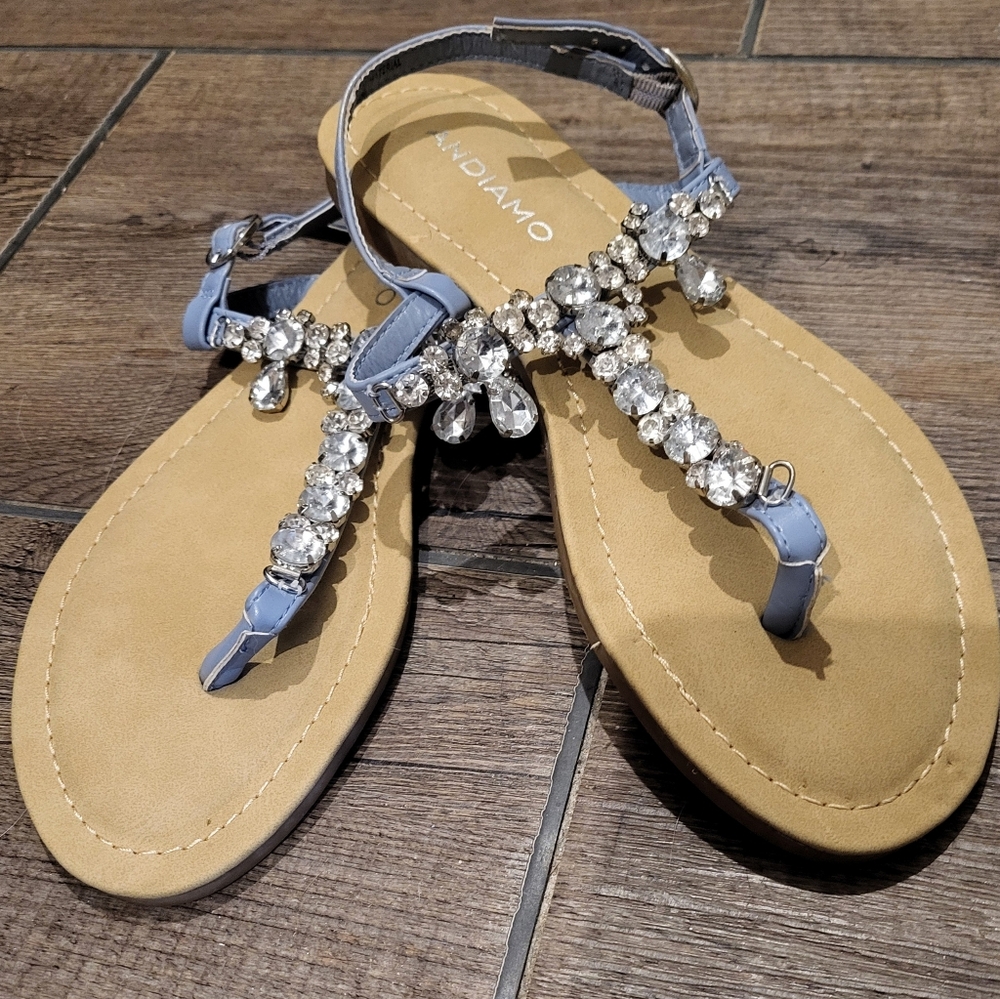 NWOT Ladies Andiamo flat candles Lt.Blue w/ Rhinestones never worn Sz 7